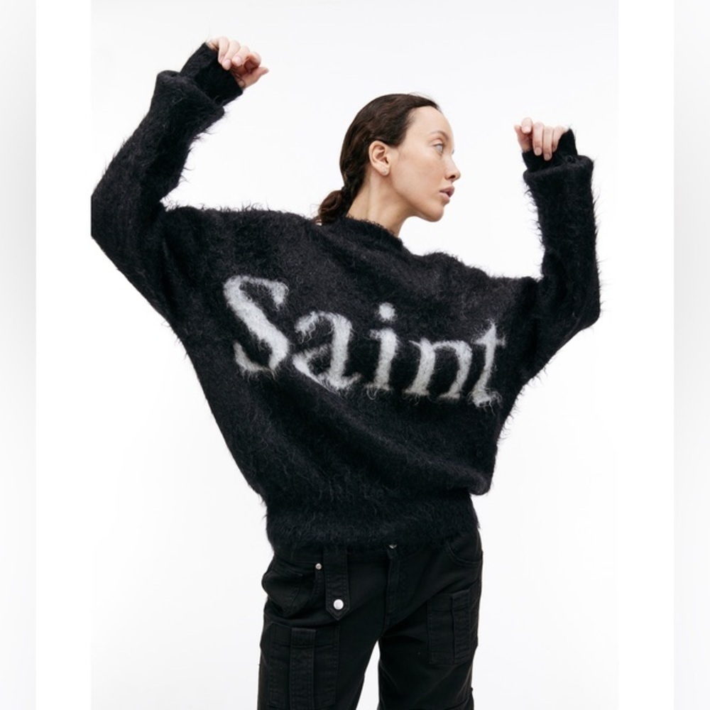 SAINT MICHAEL Women’s Brushed Mohair Blend Logo Sweater - Black, Medium